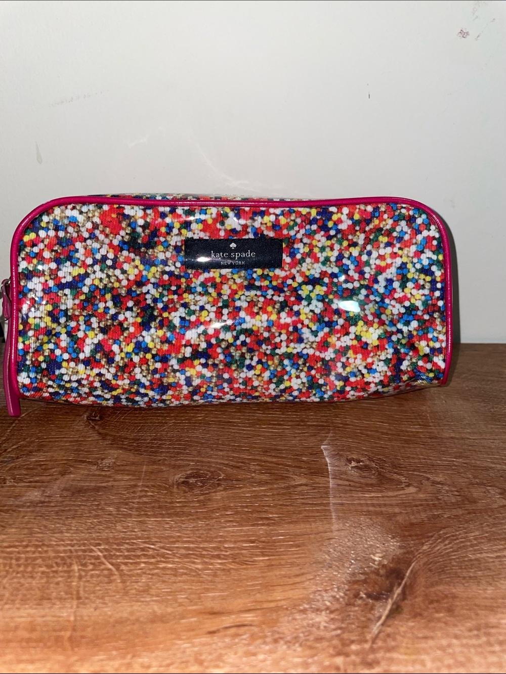 kate spade Multicolor Confetti Cosmetic Pouch with Hot Pink Trim
